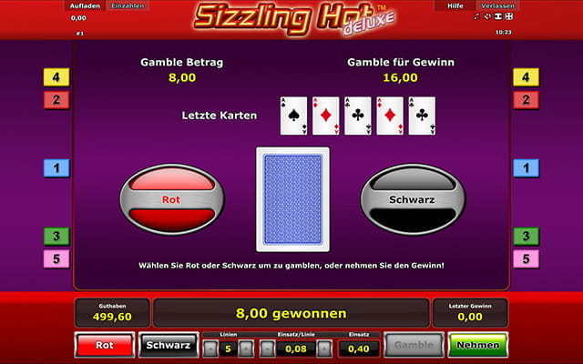 Die Karten Gamble Funktion beim Sizzling Hot Deluxe