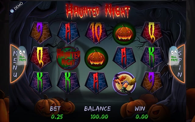 A preview of the Haunted Night video slot.