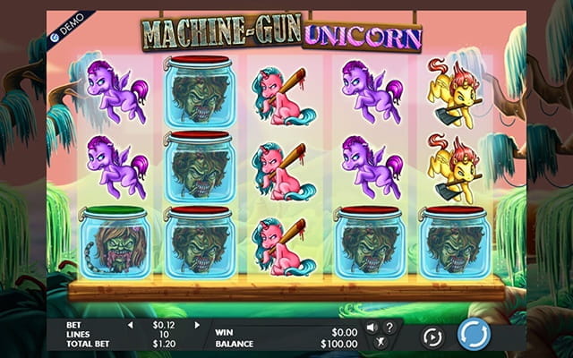 A preview of the slot game for Machine Gun Unicorn.