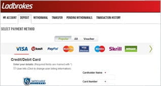 Wide Range of Payment Options at Ladbrokes
