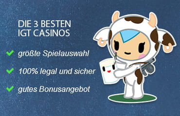 Die 3 besten IGT Casinos haben das größte Spielauswahl, sind 100% legal und sicher und haben gute Bonusangebote.