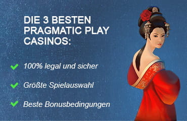 Das Bild zeigt einen Hinweis und Foto auf die 3 besten Pragmatic Play Casinos. 