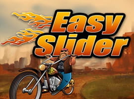 Zu sehen sind zwei gezeichnete Motorradfahrer und der Schriftzug des Slots Easy Slider.