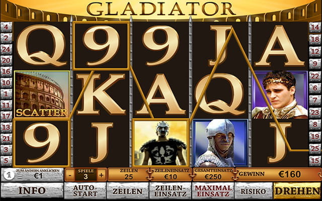 Der Gladiator ist nur eine von vielen berühmten Kinofilm- und Serienfiguren im Playtech Sortiment