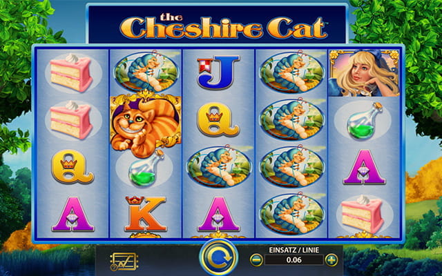 Das Bild zeigt die Walzen des Spiels The Cheshire Cat.