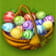 Das Bild zeigt ein Osterkörbchen gefüllt mit Eiern.