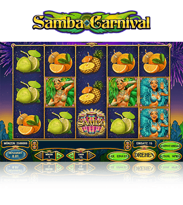 Hier sieht man den Samba Carnival Slot des Herstellers Play'n GO.