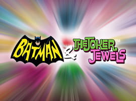 Imagen de la slot Batman & Catwoman Cash en la que aparece el símbolo de Batman y el nombre Catwoman sobre un fondo brillante de color anaranjado lleno de máscaras.