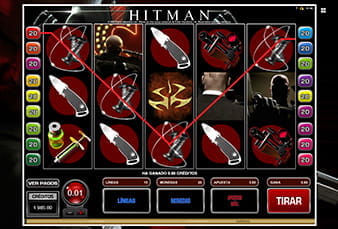 Pantalla principal de la slot Hitman, disponible en el casino Paf, con una combinación ganadora marcada.