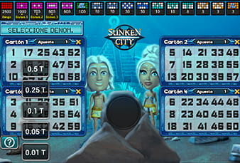 Se muestra la versión móvil del videobingo Sunken City.