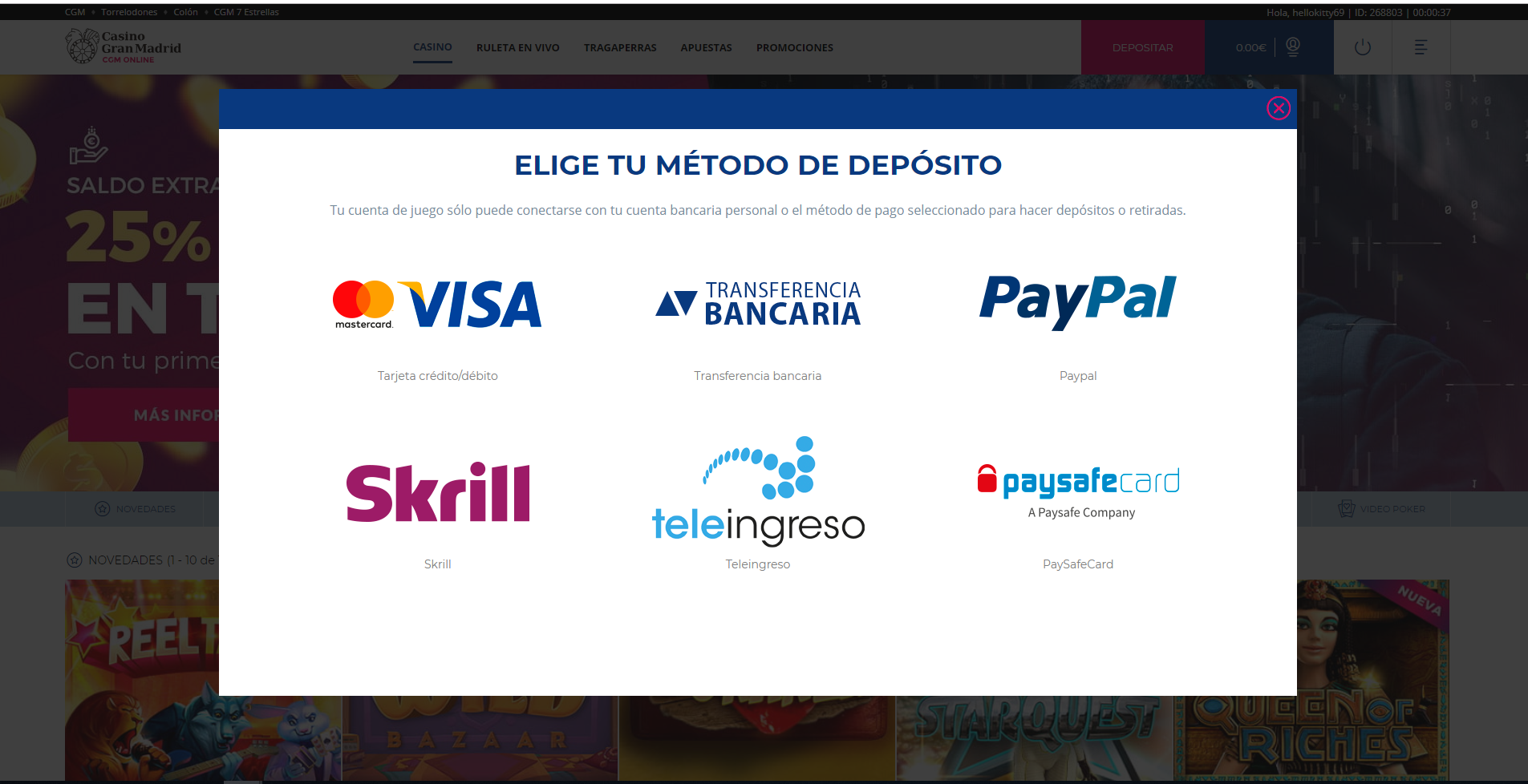 Imagen en la que se muestra los diferentes métodos de pago que se permiten en el Casino Gran Madrid