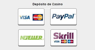 Imagen de la página de pagos del Casino777 en el que se muestran diversos métodos para realizar los depósitos que incluyen las tarjetas Visa y MasterCard, así como los monederos electrónicos PayPal, Neteller y Skrill.