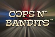Vista previa de la slot Cops N’ Bandits en la que aparece unos ladrones y detrás un policía que corre para atraparlos, diseñados a la manera de dibujos animados.