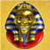 La máscara del faraón, muy parecida a la de Tutankamón, sobre un fondo beis.