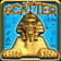 Una esfinge con la cara del faraón sobre un fondo azul claro con jeroglíficos. En la parte superior, la palabra scatter en letras marrones. 