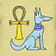 Símbolo con un perro gris y la llave de la vida, o Ankh.