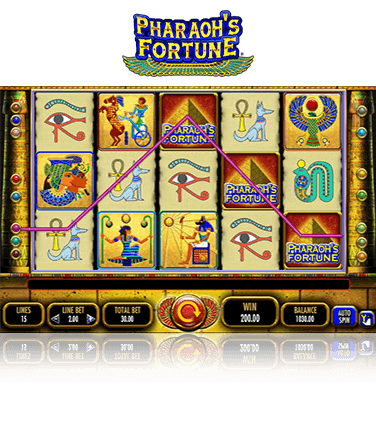 Los cinco rieles de la tragaperras en la versión demo para aprender cómo jugar a Pharaoh’s Fortune.