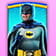 Sobre un fondo azul claro está Batman, con su característico traje negro y gris con el símbolo del murciélago en amarillauna en el pecho. Mantiene una mano en alto como si estuviera reprimiendo a alguien.