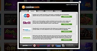 An overview of the available payment methods at Casino.com