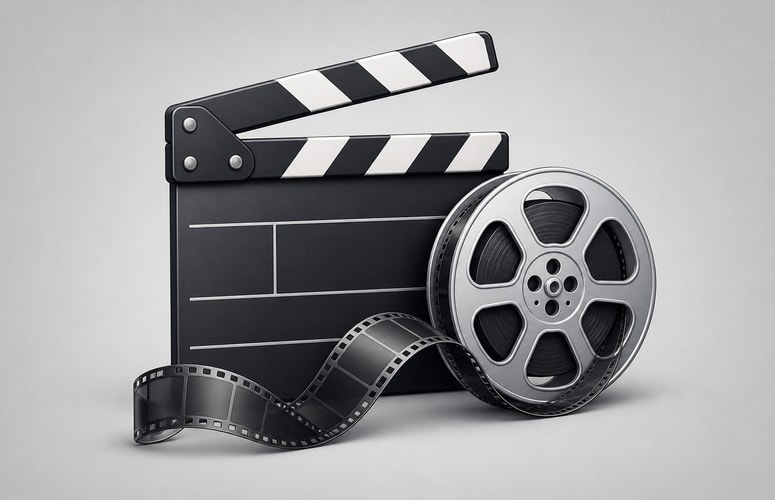 A Movie Clapper and a Movie Reel