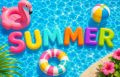 A Pool with Inflatable Toys and the Word "Summer"