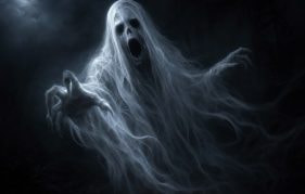 A Scary Ghost Appearing on a Dark Background