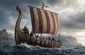 A Viking Ship Sailing in the Sea