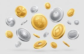 Coins From Different Currencies Floating on a Neutral Background