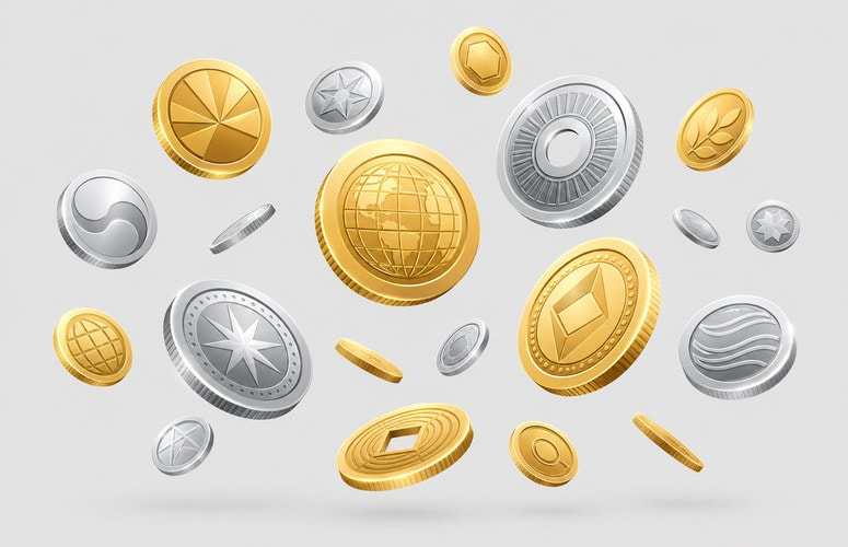 Coins From Different Currencies Floating on a Neutral Background