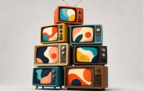 Several Retro TVs Against a Neutral Wall Background