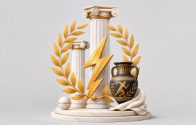 Greek Mythology Slots Art: Columns, Zeus's Lightning Bolt, Laurel Wreath