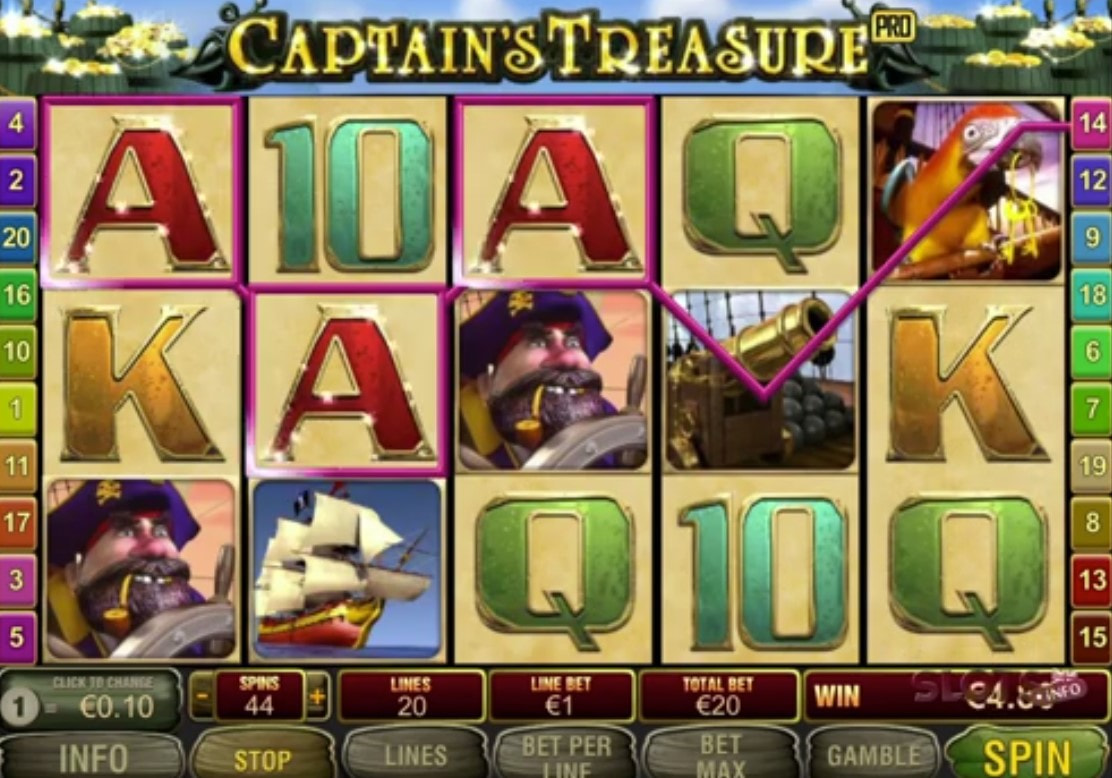 Captain's Treasure Pro by Playtech, a 20-Payline Pirate Slot