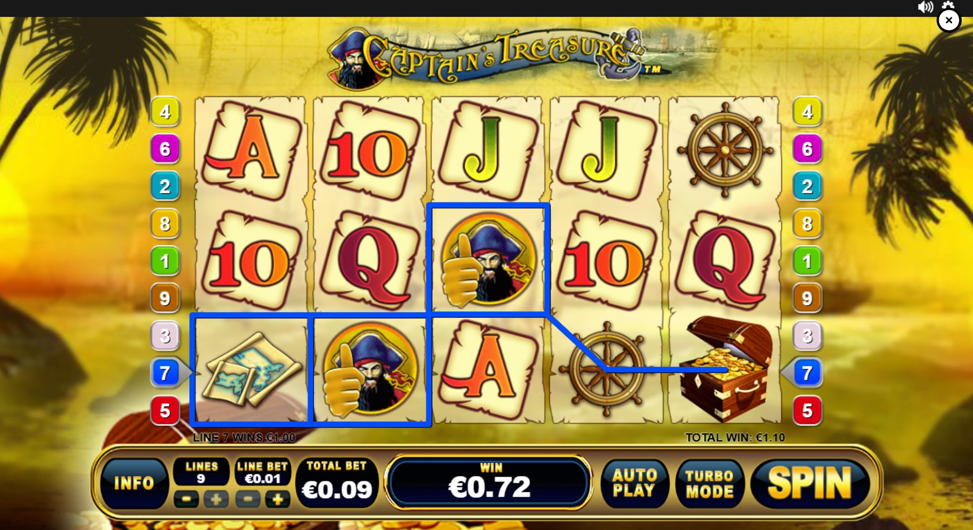 Captain's Treasure by Playtech, a Nine-Payline Classic Pirate Slot