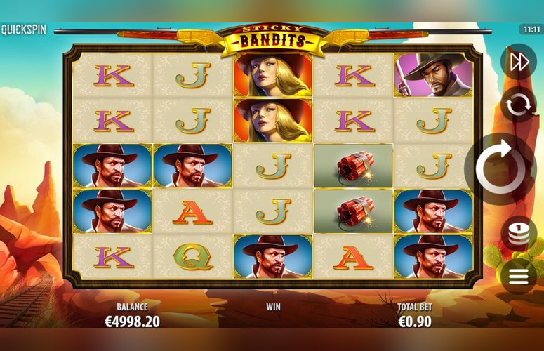 Sticky Bandits by Quickspin Base Game with a Massive Wild Bandit on the Reels