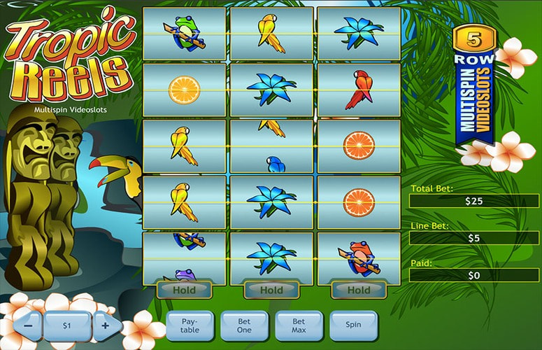 In-Game View of Tropic Reels by Playtech, a 98.95% RTP Slot