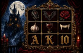Gothic Castle Under a Full Moon with Vampire Slot Symbols on Golden Reels