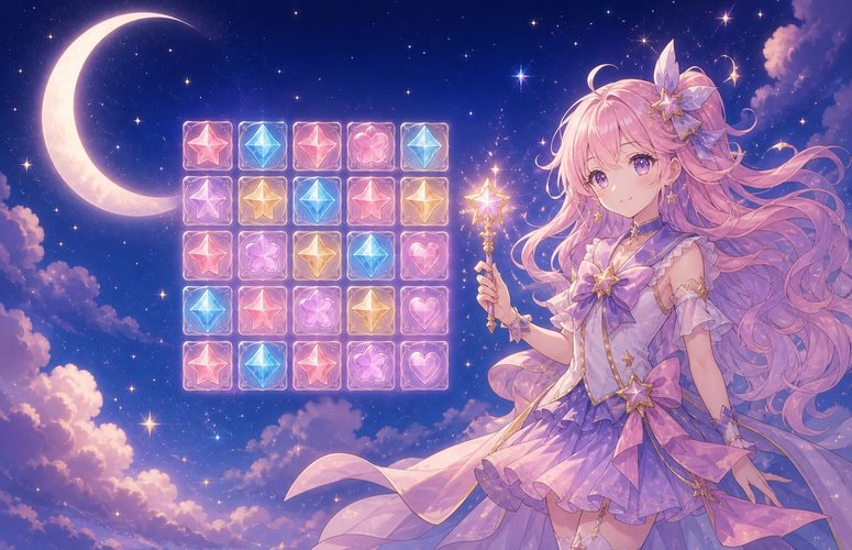 Magical-Girl Heroine Beside a Glowing Slot Grid, Illustrating the Best Anime Slots
